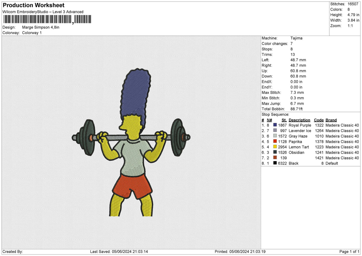 Marge Simpson Embroidery File&nbsp;6 size