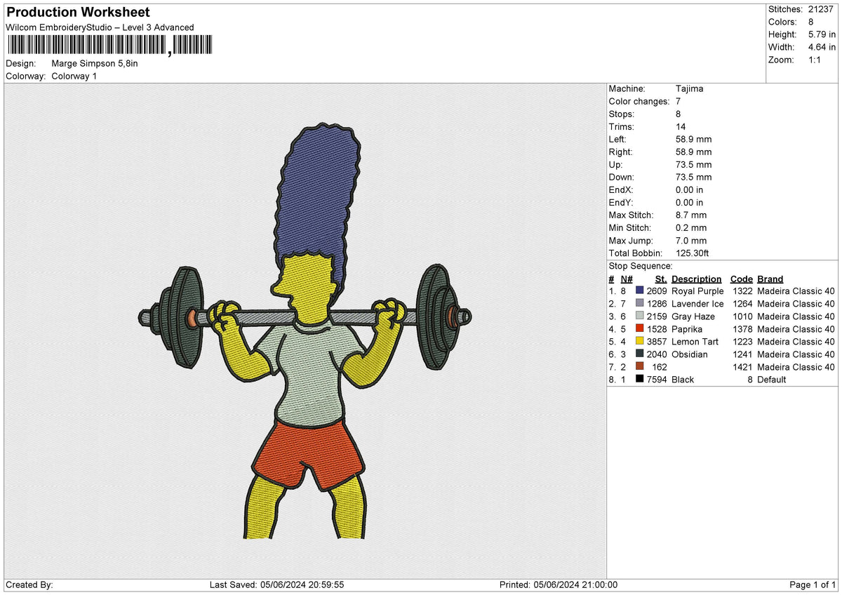Marge Simpson Embroidery File&nbsp;6 size