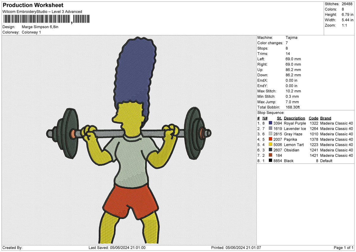 Marge Simpson Embroidery File&nbsp;6 size