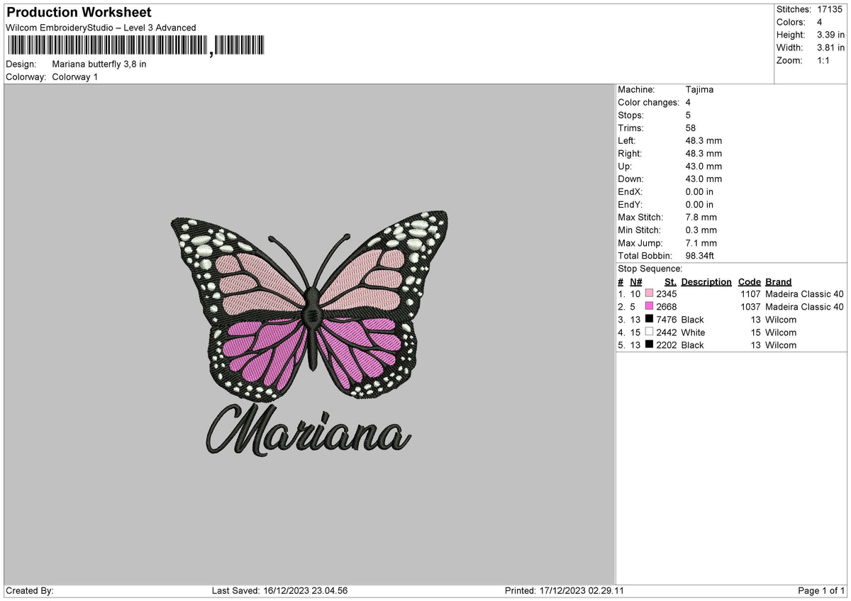 Butterfly 1612 Embroidery File 6 sizes