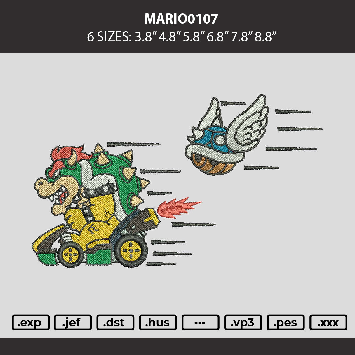 Mario0107 Embroidery Machine Design File 6 sizes