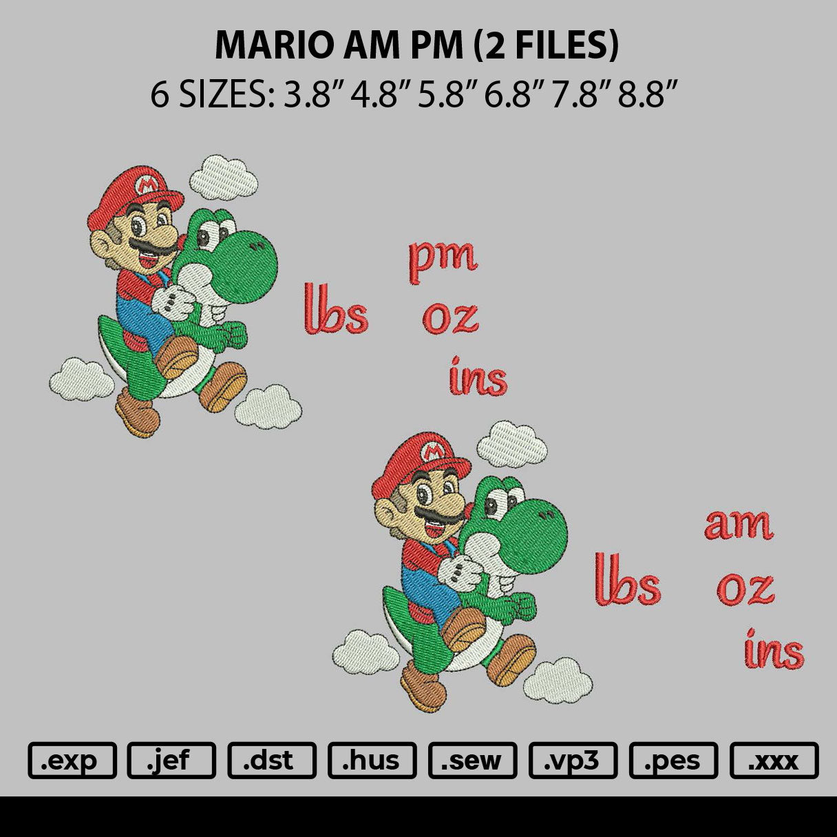 Mario Am Pm Embroidery 2 Files