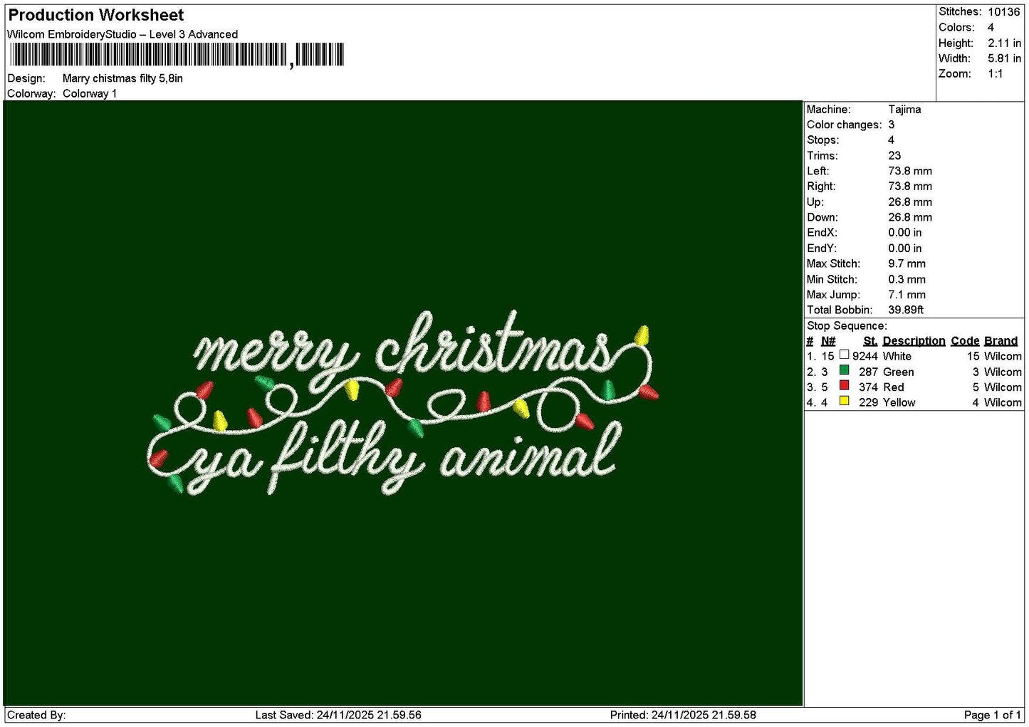 Xmastext 2411 Embroidery File 6 sizes