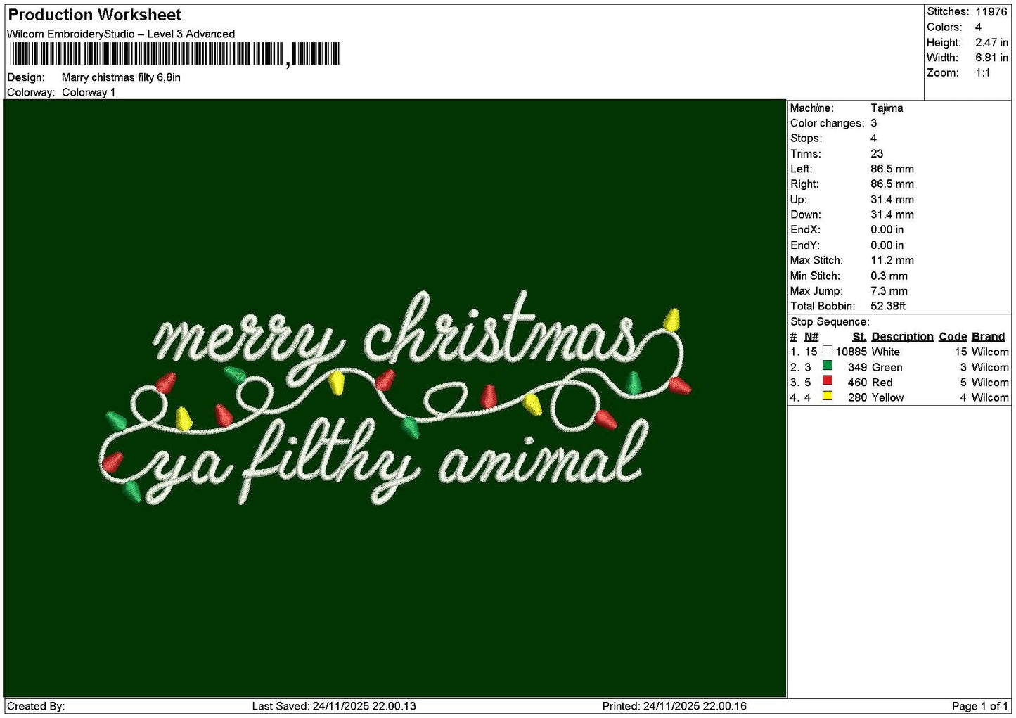 Xmastext 2411 Embroidery File 6 sizes