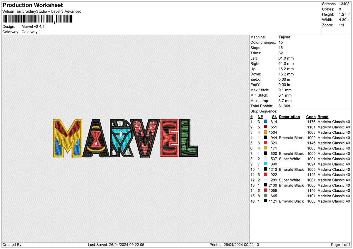 Marvel v3 Embroidery File 6 size