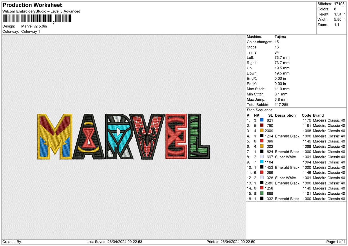 Marvel v3 Embroidery File 6 size