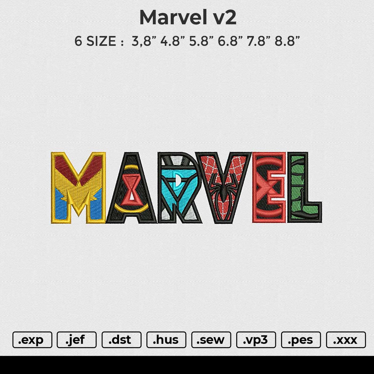 Marvel v3 Embroidery File 6 size