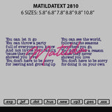 Matildatext 2810 Embroidery File 6 sizes
