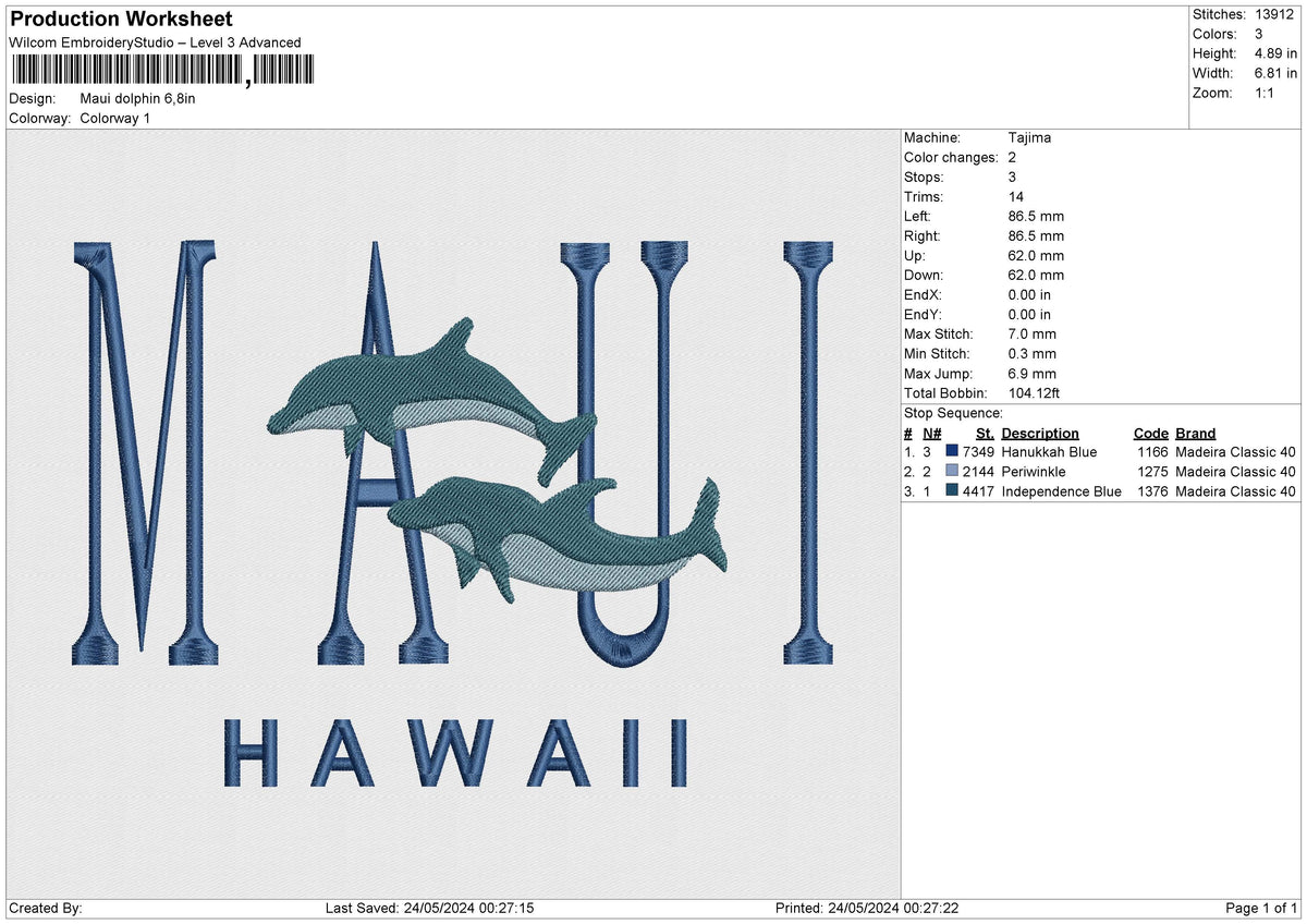 Maui dolphin Embroidery File 6 size