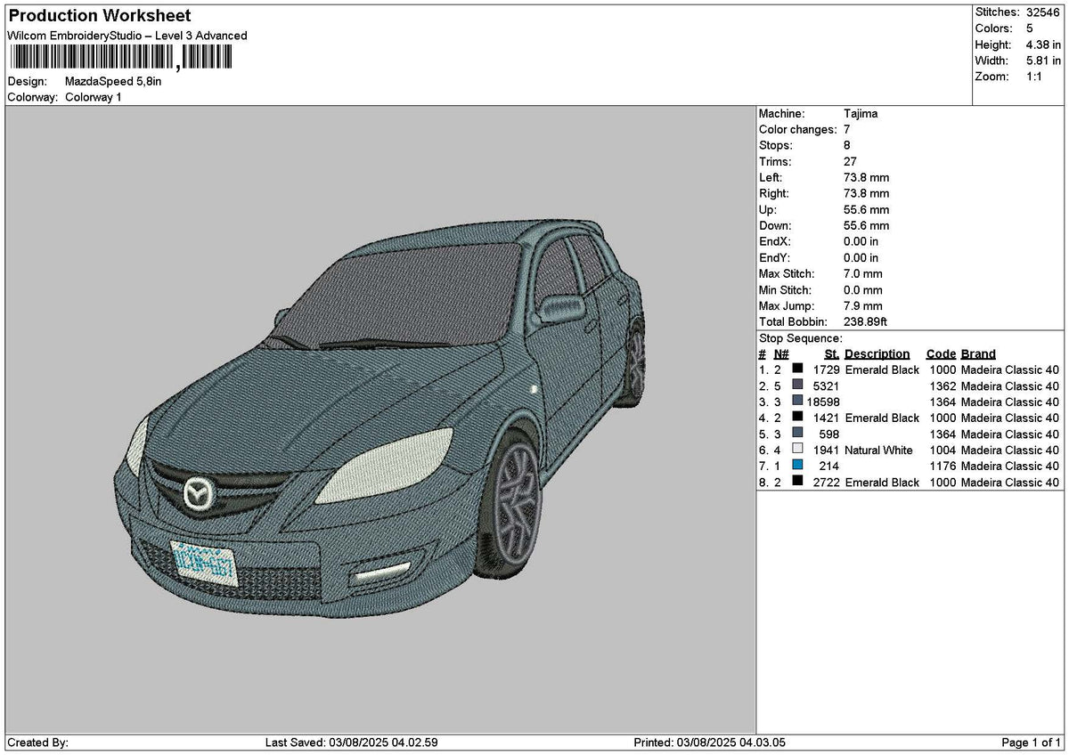 Car 0308 Embroidery File 6 sizes