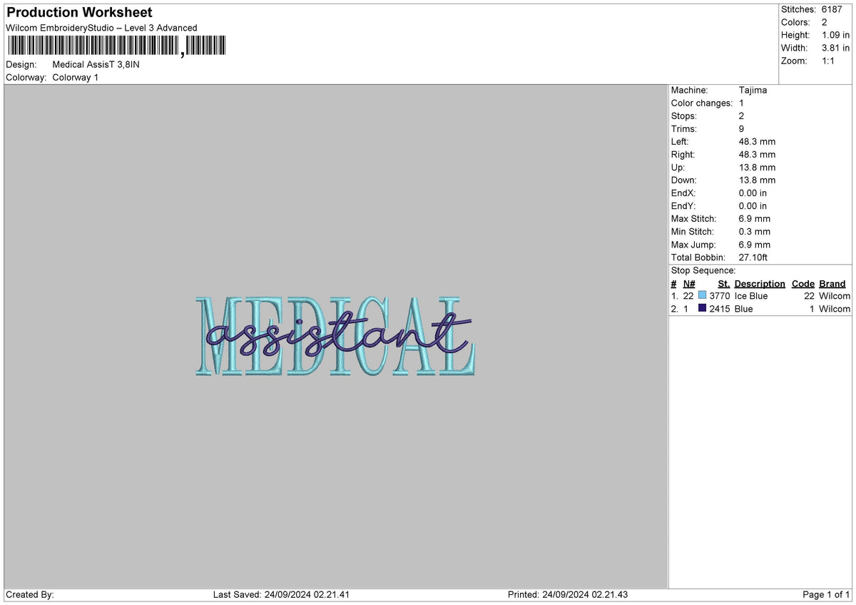 Medicaltext 2409 Embroidery File 6 sizes