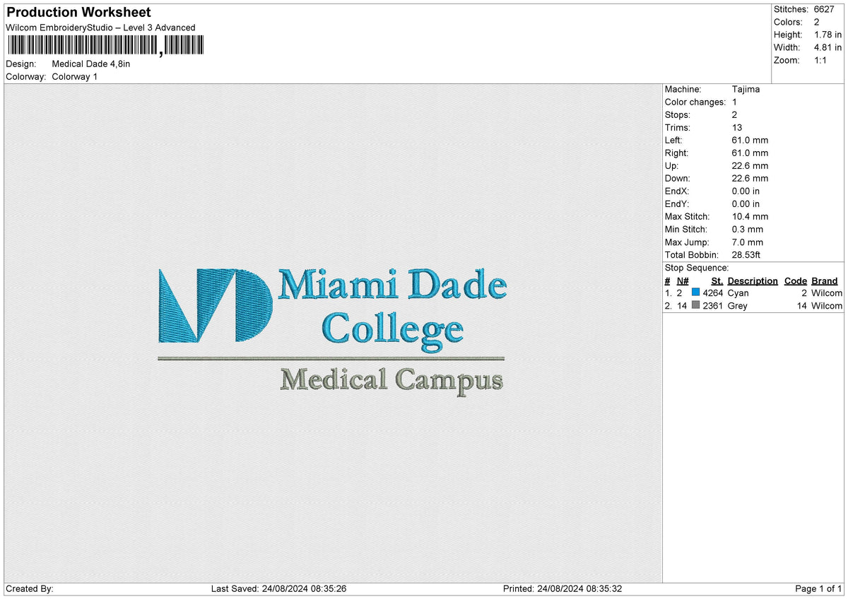 Medical Dade Embroidery File 6 size