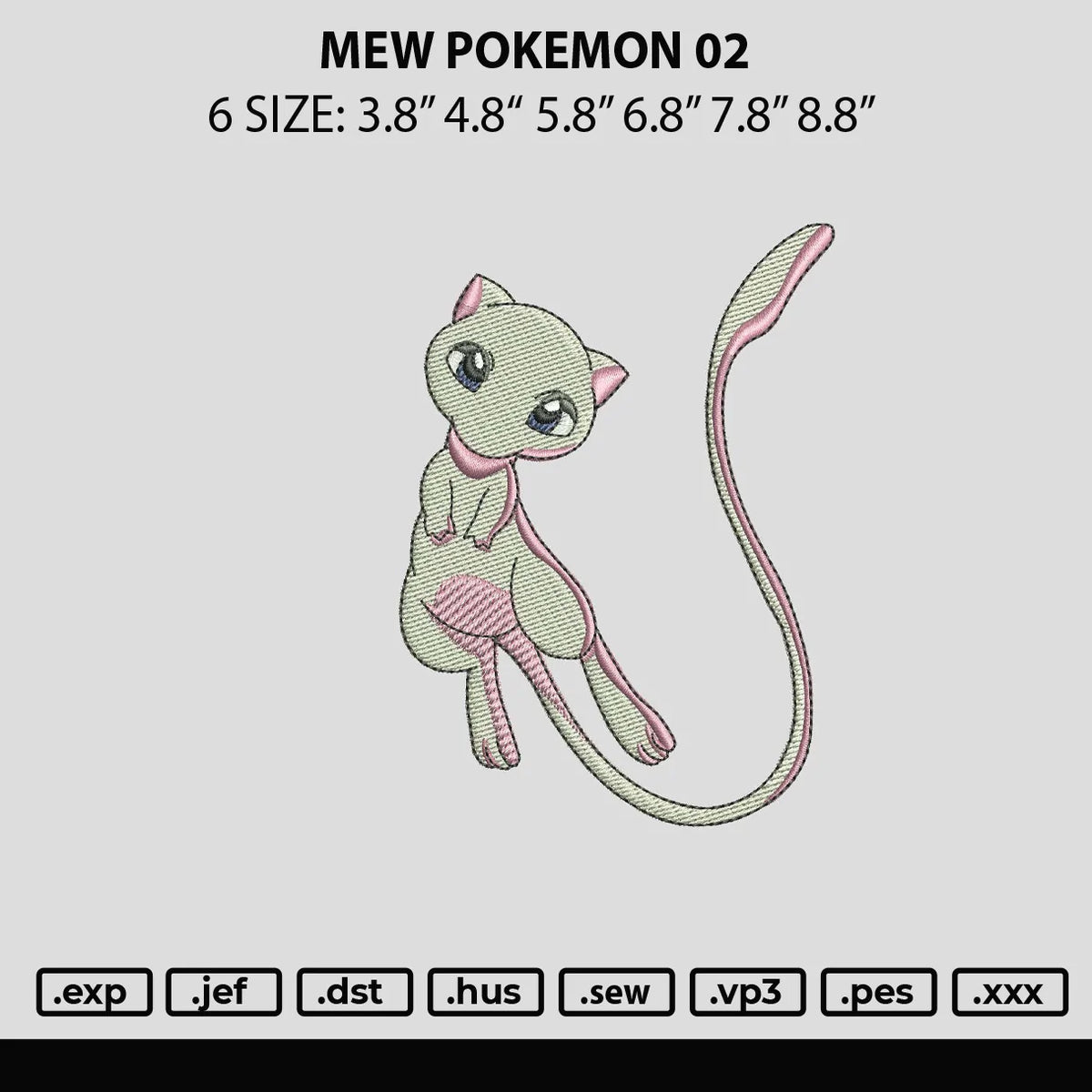 Mew Pokemon 02 Embroidery File 6 sizes