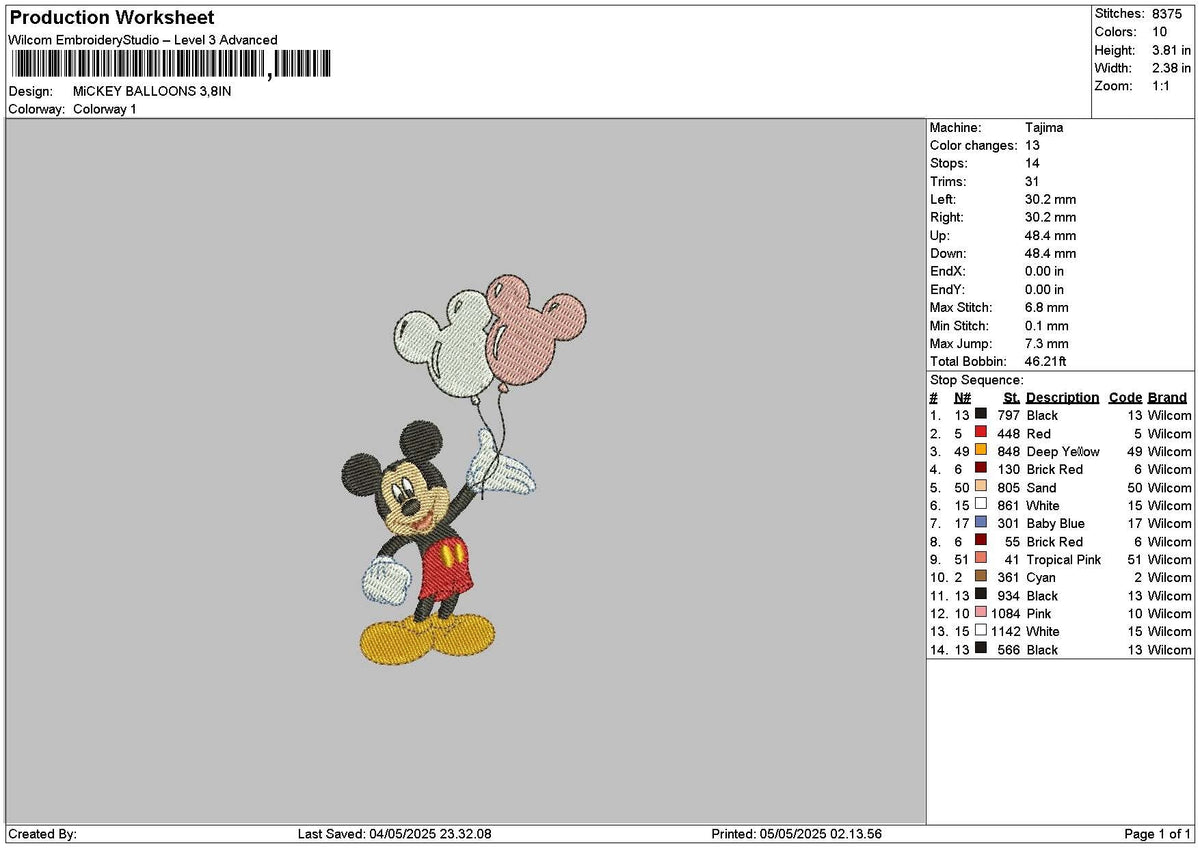 Mickey Balloons 0405 Embroidery File 6 sizes