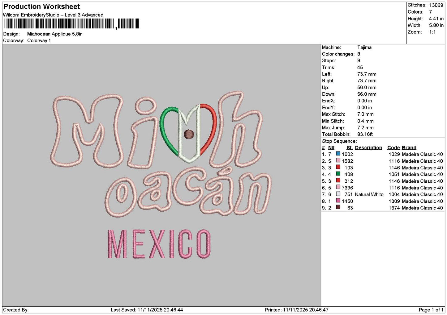 Mexicotext 1011 Embroidery File 6 sizes
