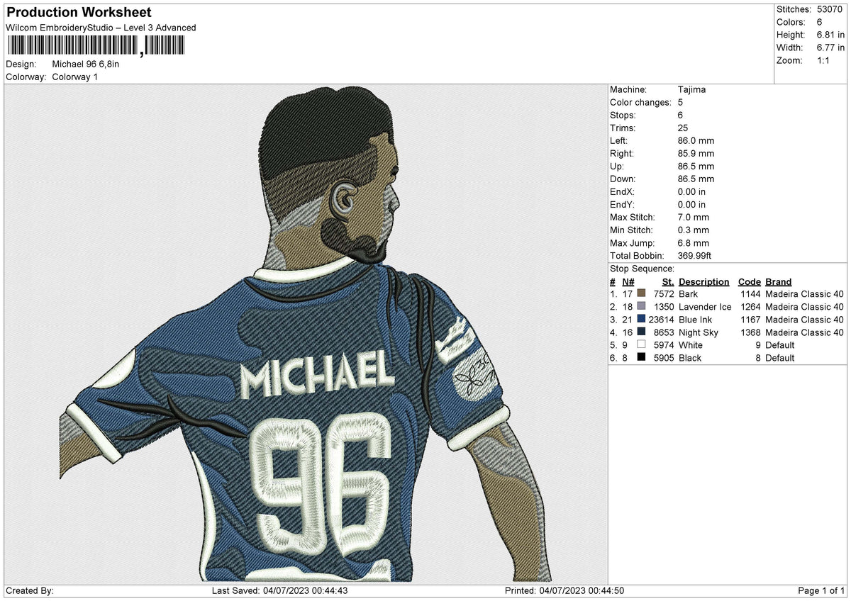 Michael 96 Embroidery File 6 size