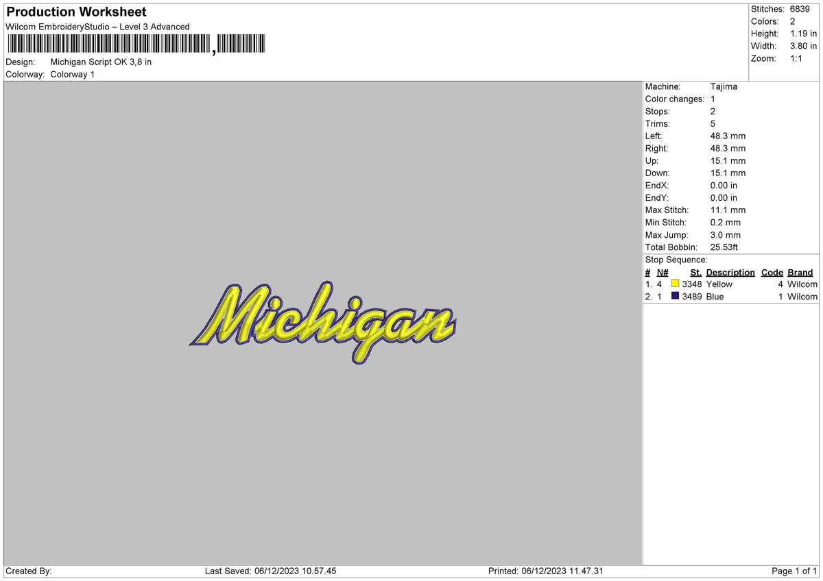 Michigan01 Embroidery File 6 sizes