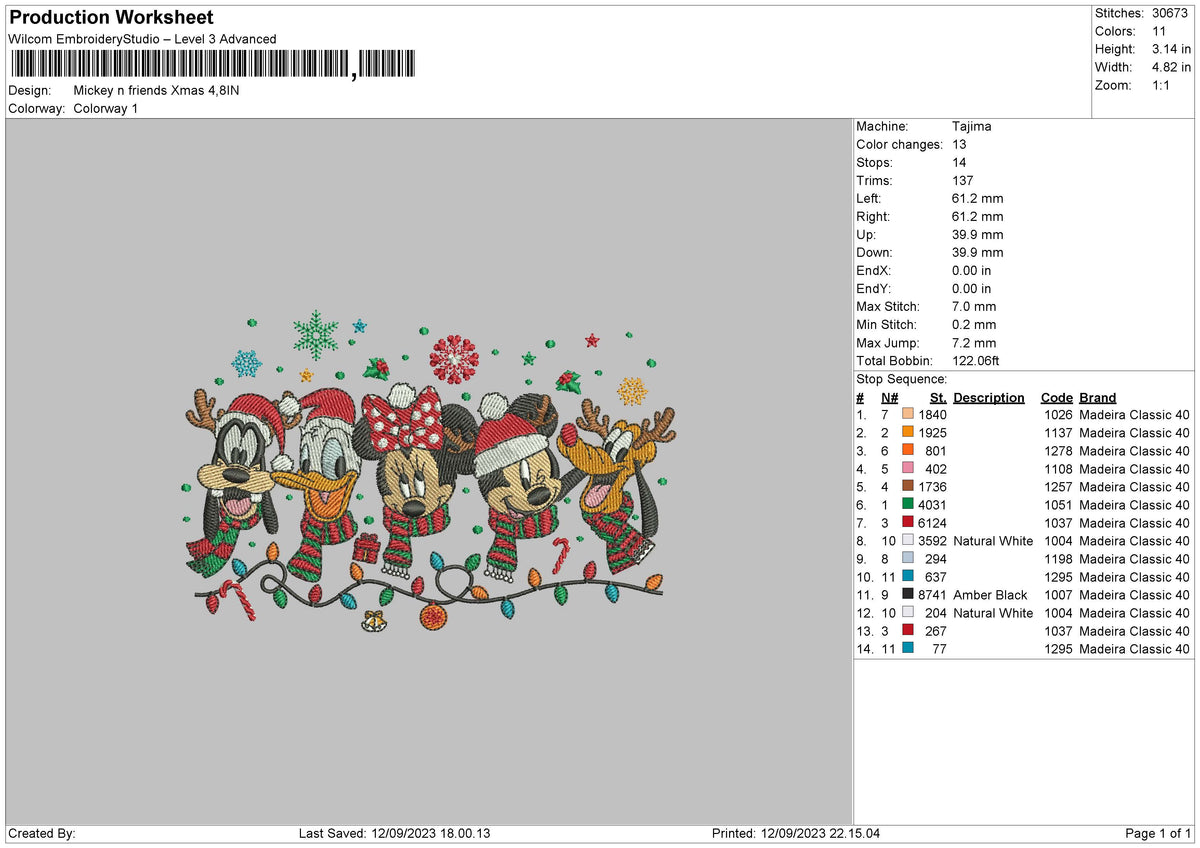 Mickey Friends Xmas 23 Embroidery File 6 sizes