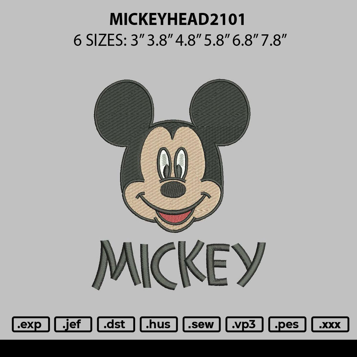 Mickeyhead 2101 Embroidery File 6 sizes