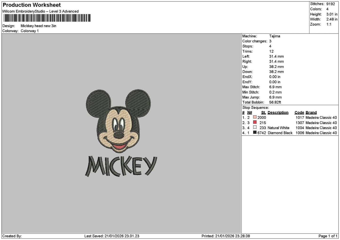 Mickeyhead 2101 Embroidery File 6 sizes