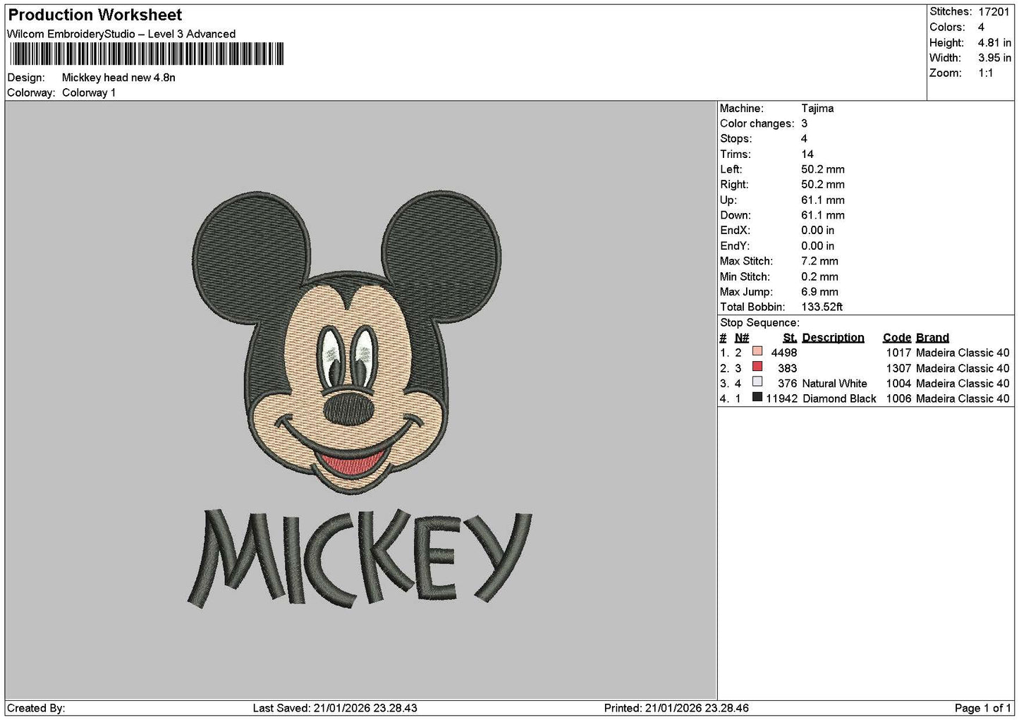 Mickeyhead 2101 Embroidery File 6 sizes