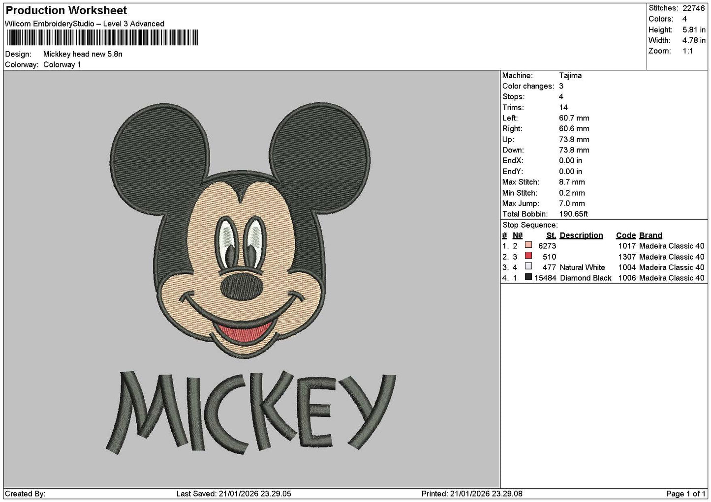Mickeyhead 2101 Embroidery File 6 sizes