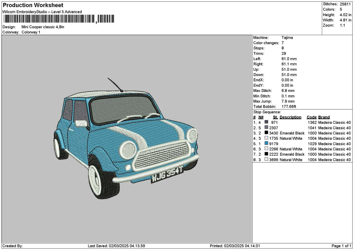 Blue Car 0203 Embroidery File 6 sizes