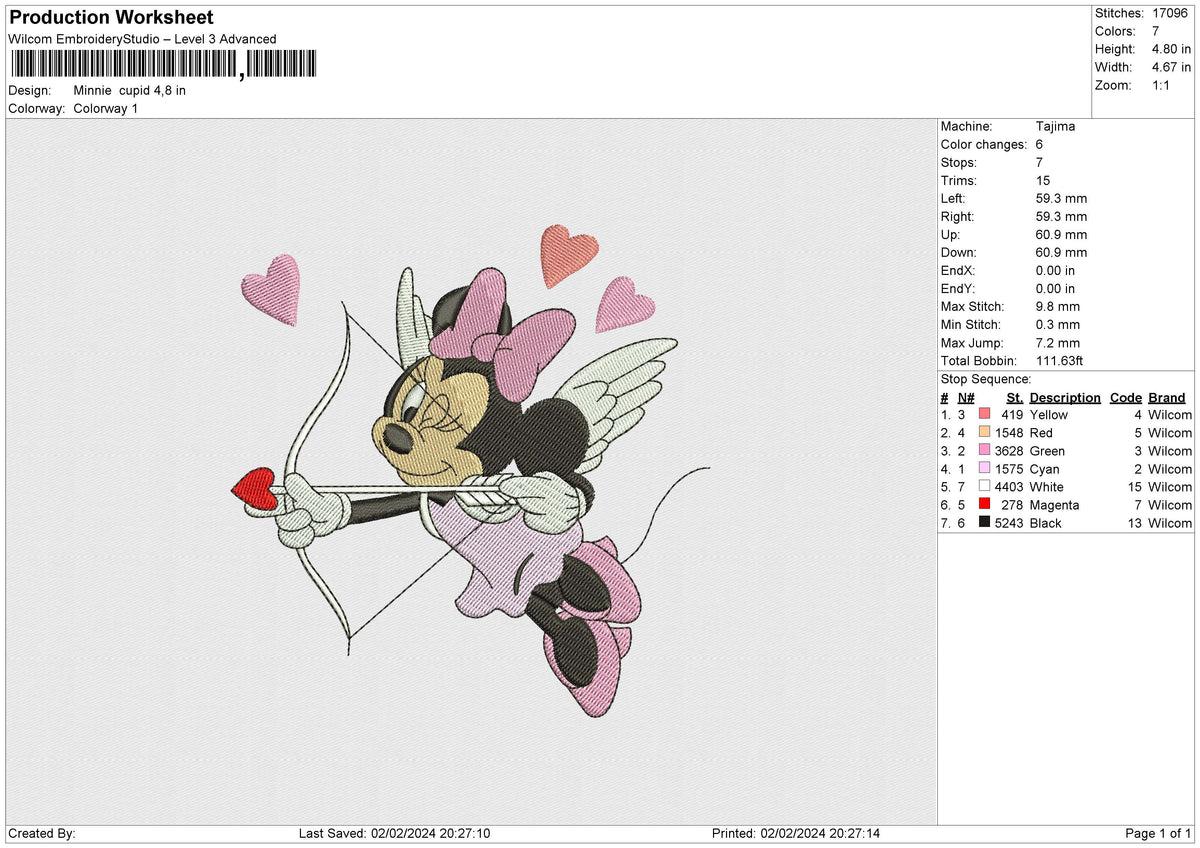 Minnie  cupid Embroidery File 6 size