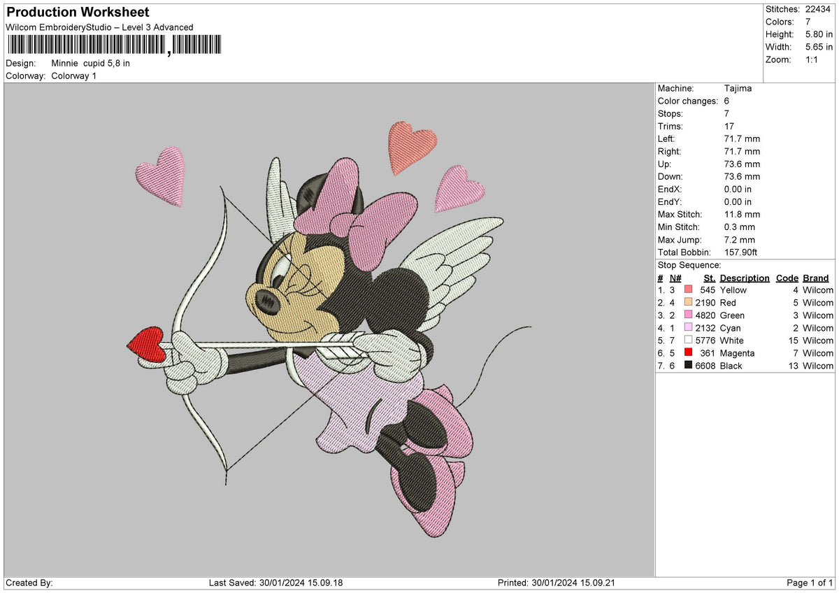 Minniecupid 01 Embroidery File 6 sizes