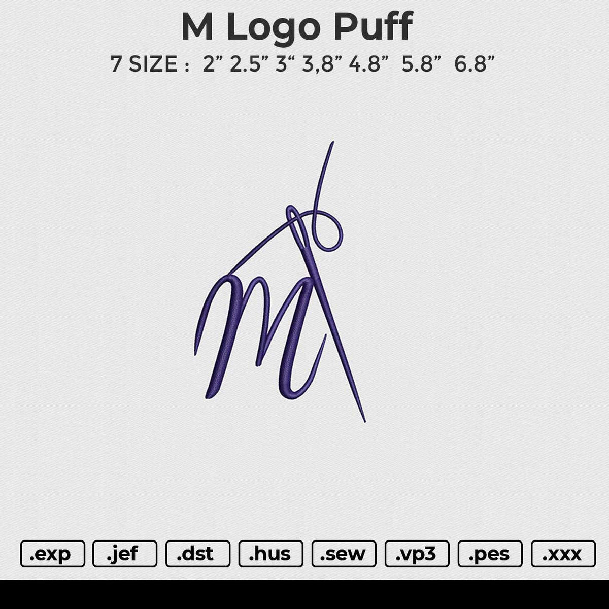 M logo puff Embroidery File 6 size