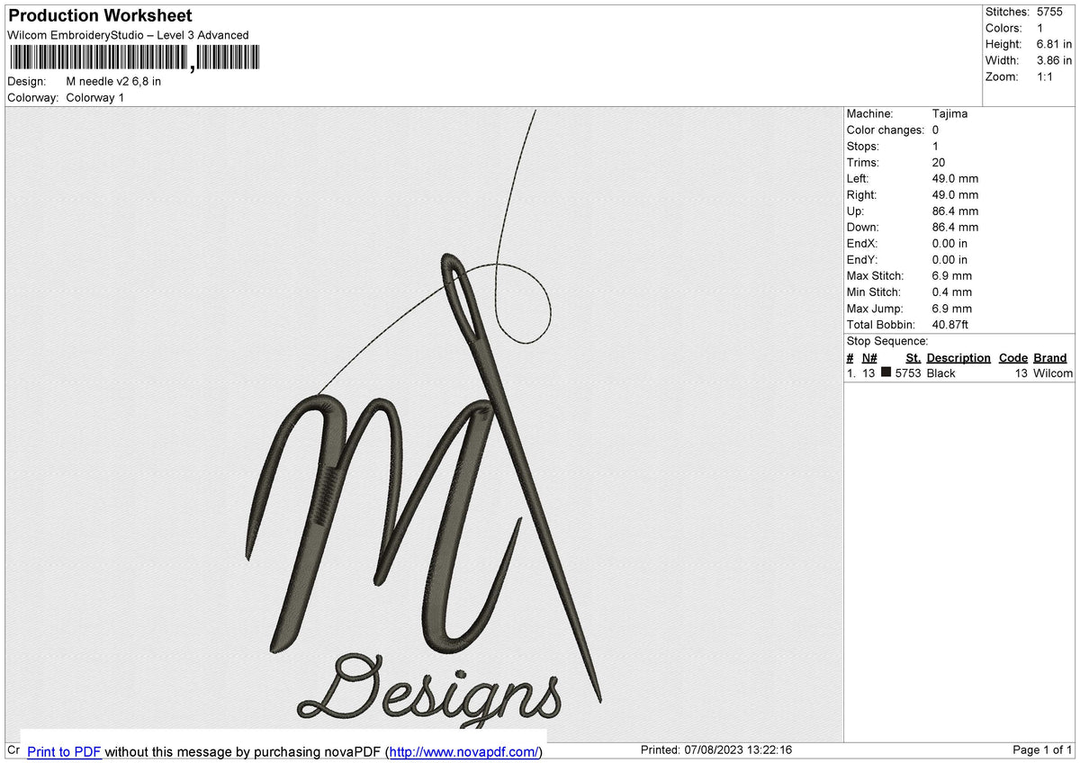 M needle Embroidery File 6 size