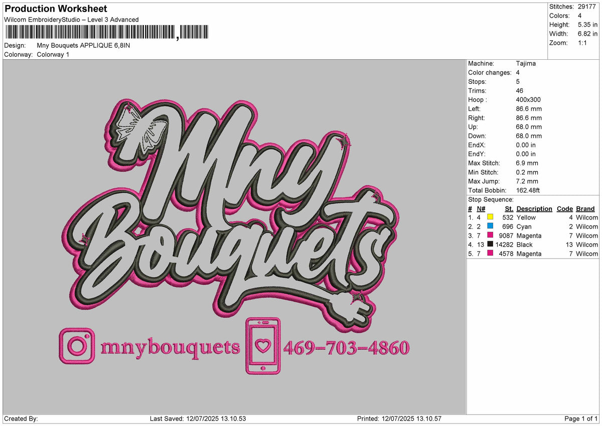 Mnytext Applique Embroidery File 6 sizes