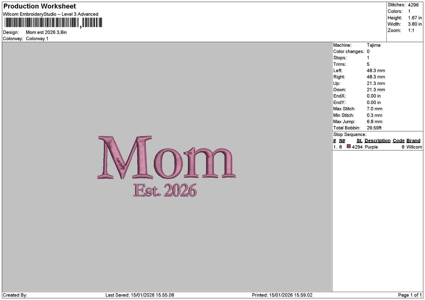 Mom Est26 Embroidery File 6 sizes