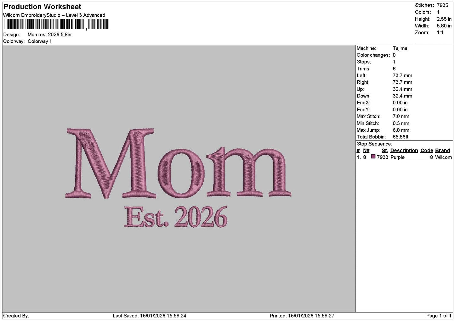Mom Est26 Embroidery File 6 sizes