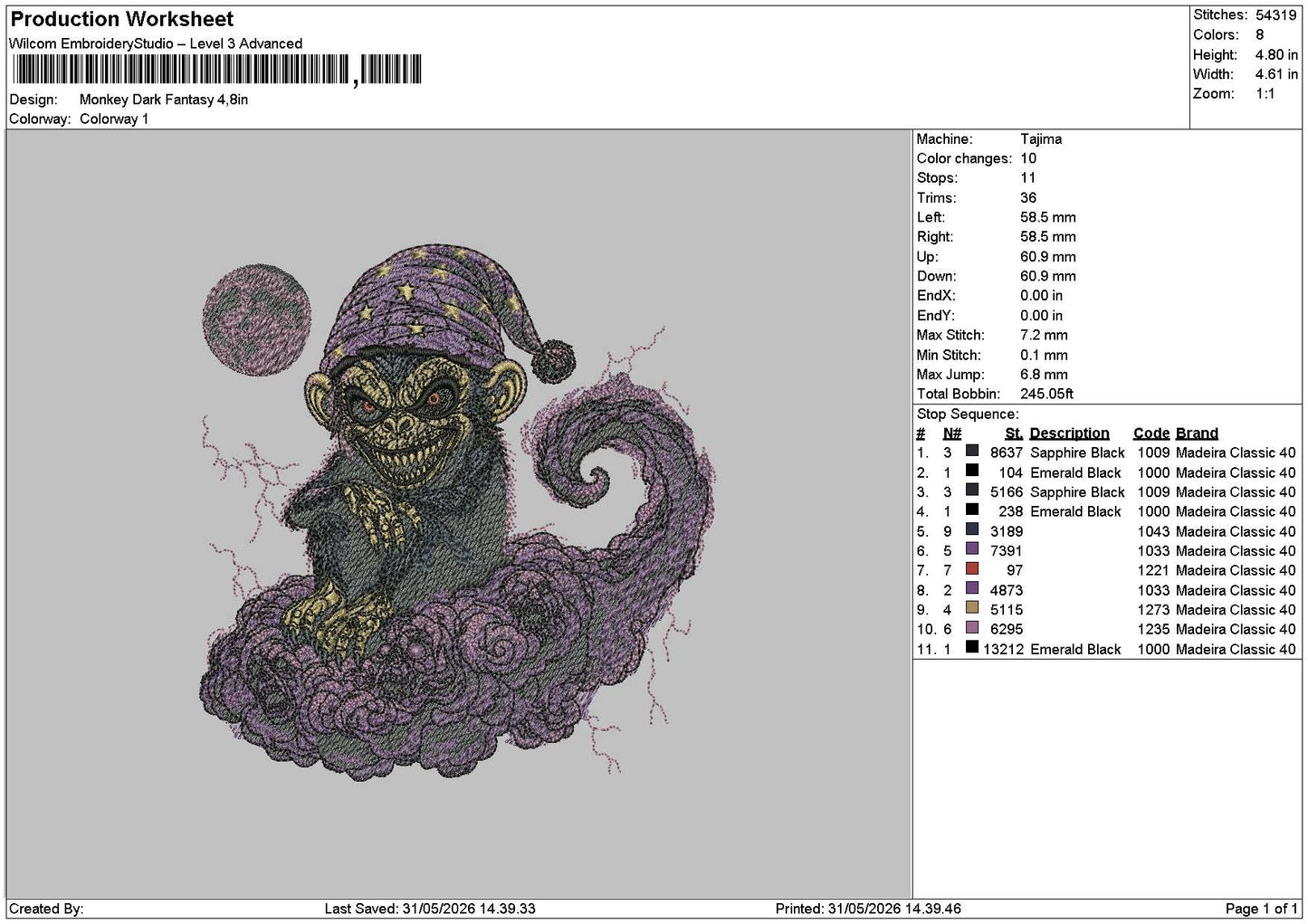 Monkey Dark Fantasy Embroidery Machine Design File