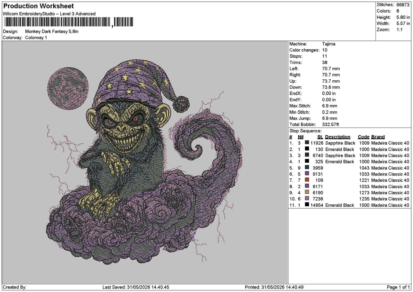Monkey Dark Fantasy Embroidery Machine Design File