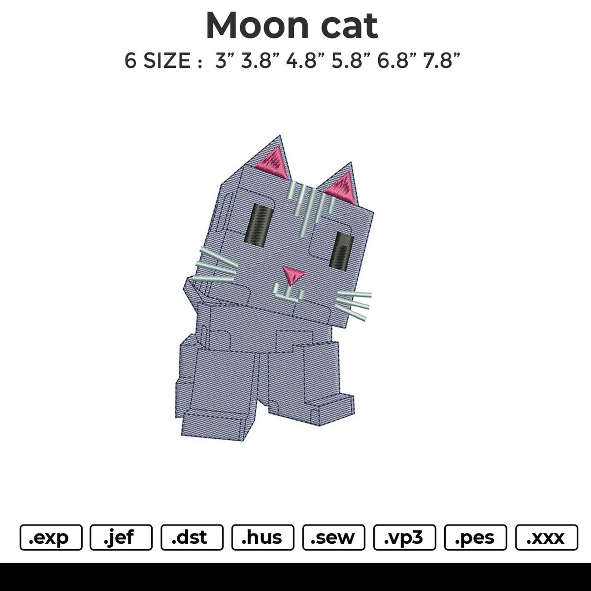Moon cat Embroidery File 6 size