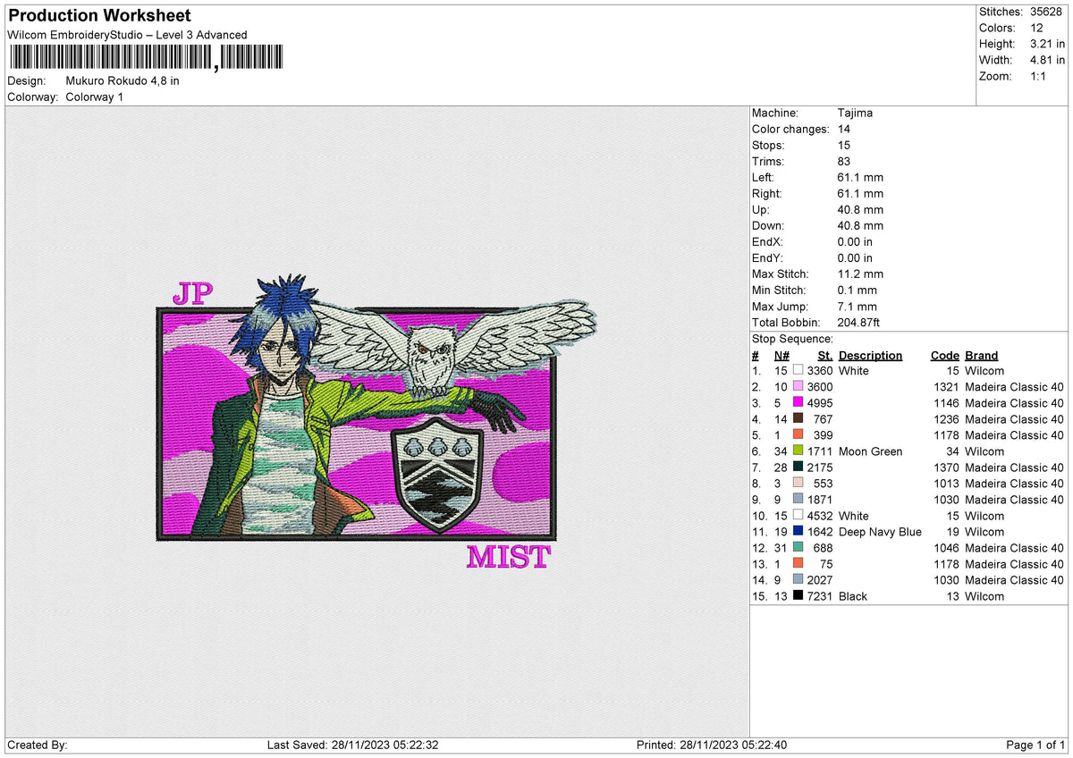 Mukuro Rokudo Embroidery File 6 sizes