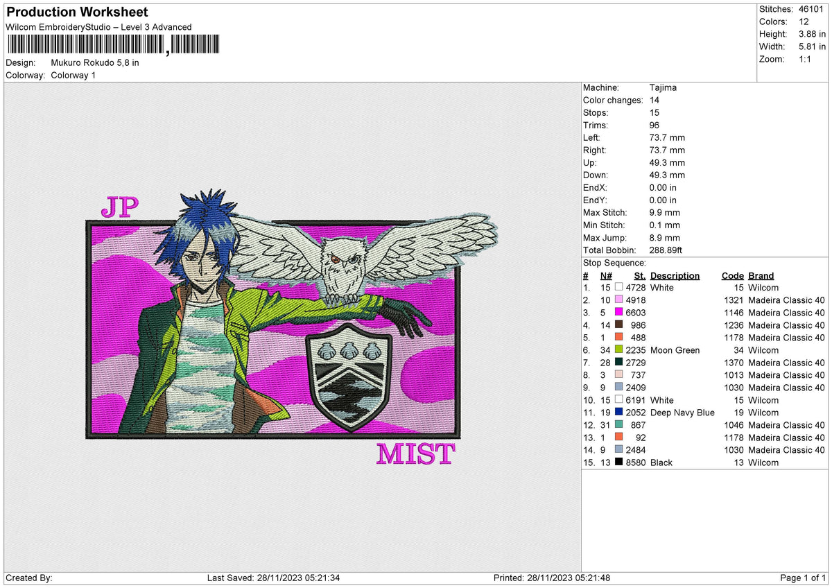 Mukuro Rokudo Embroidery File 6 sizes