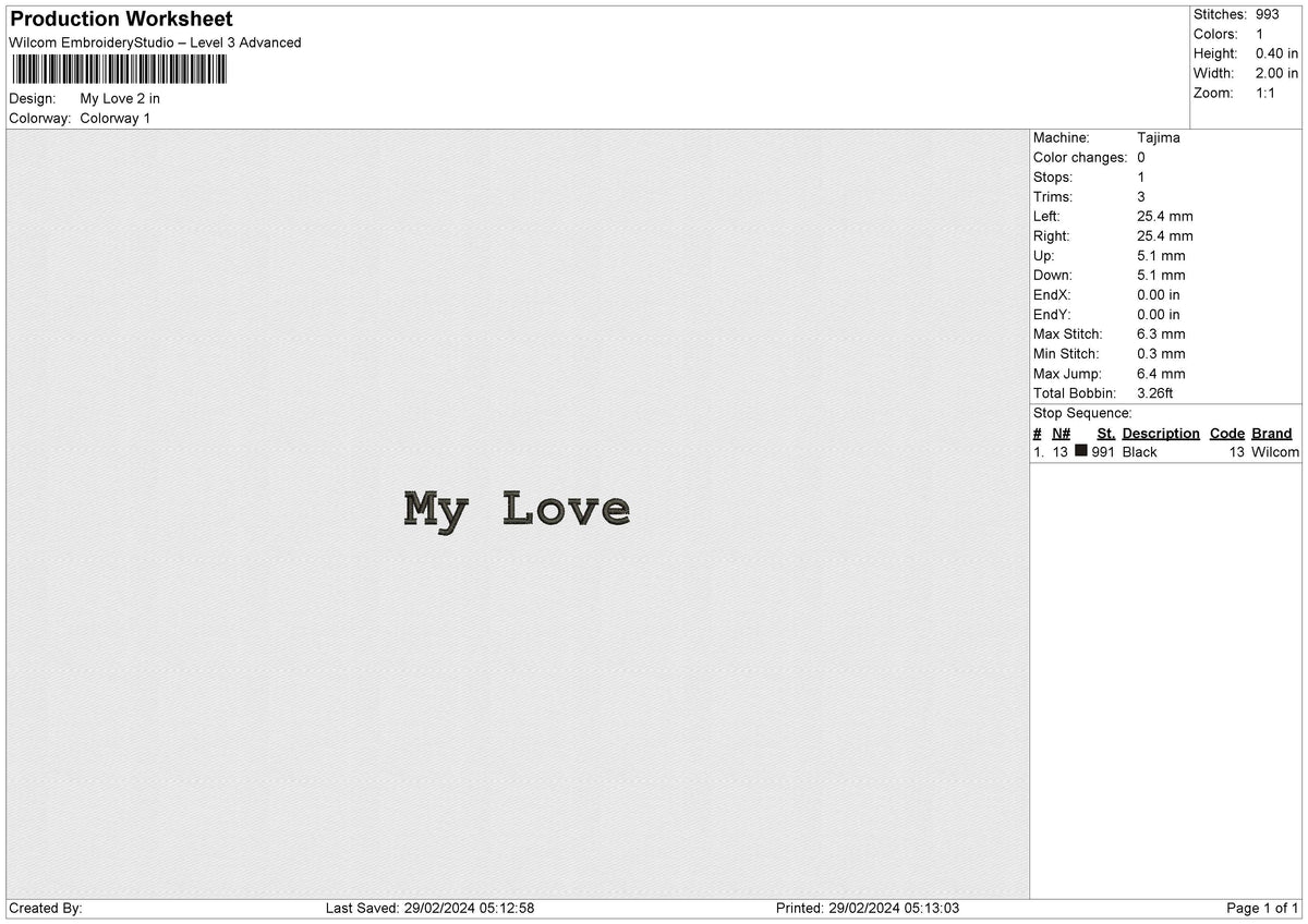 My Love Embroidery File 6 size