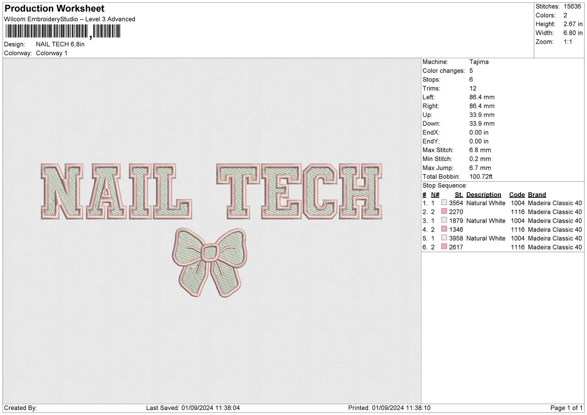 NAIL TECH Embroidery File 6 size