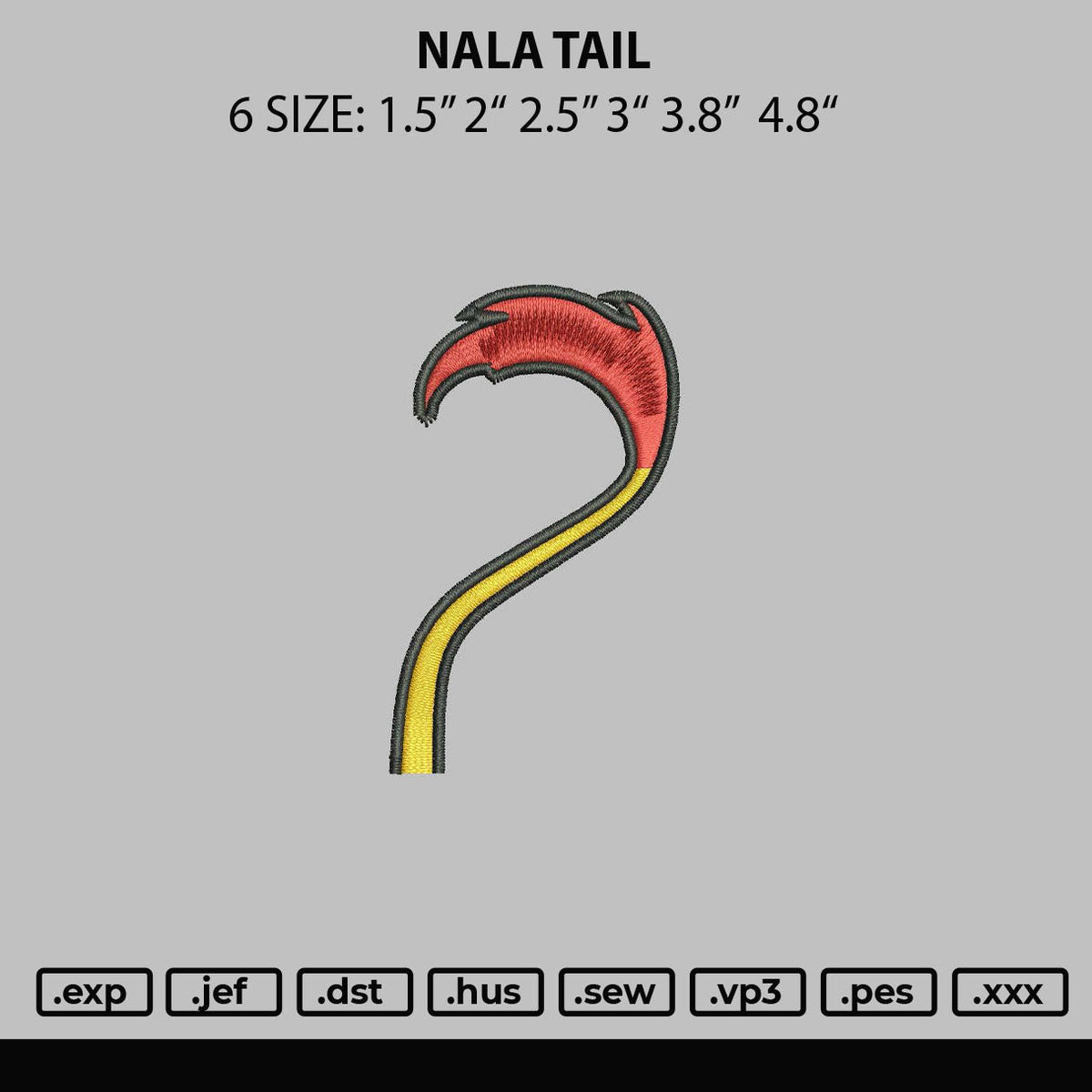 Nala Tail Embroidery File 6 sizes