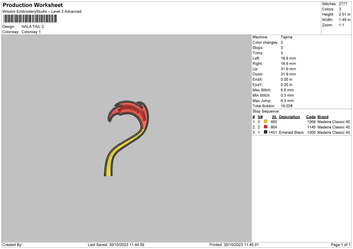 Nala Tail Embroidery File 6 sizes