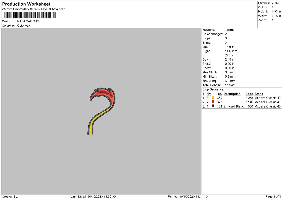 Nala Tail Embroidery File 6 sizes