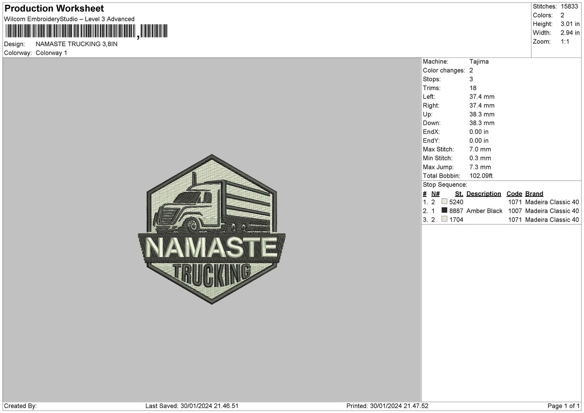 Trucking Embroidery File 6 sizes