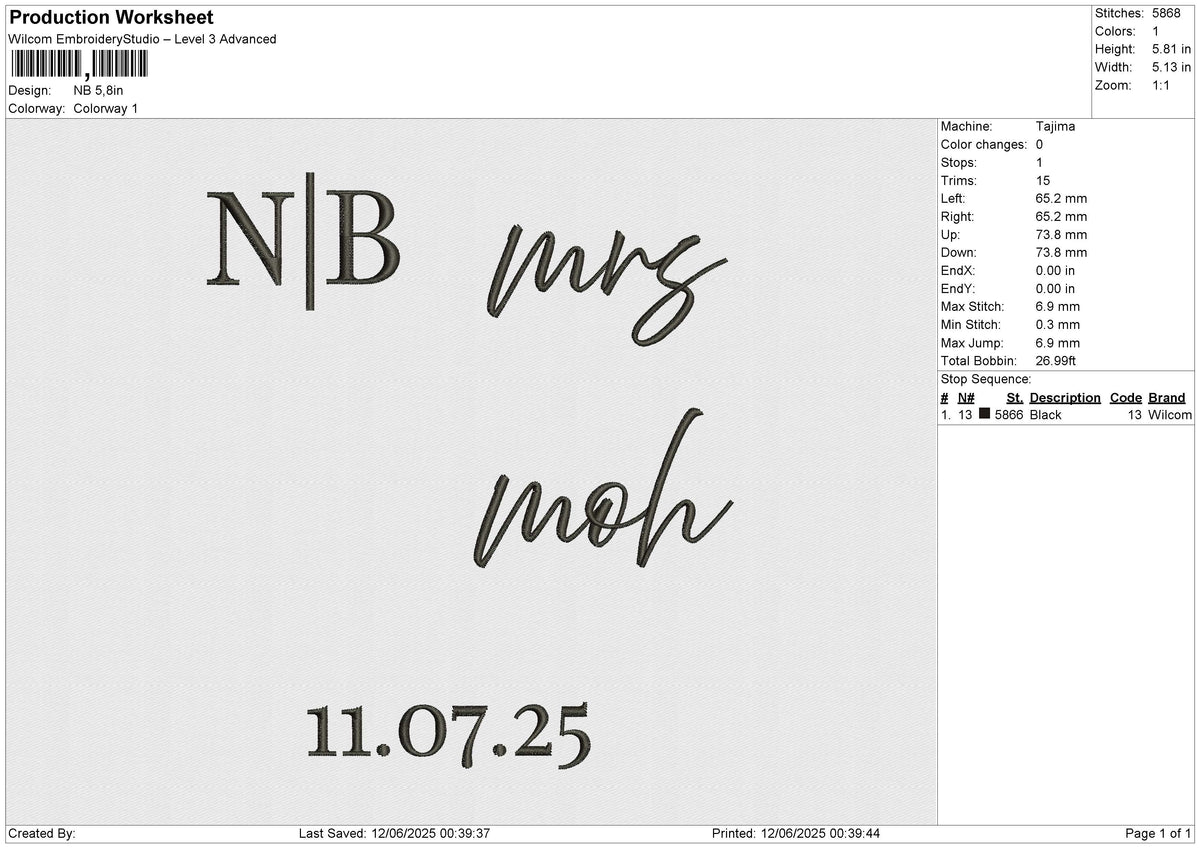NB text Embroidery File 6 size