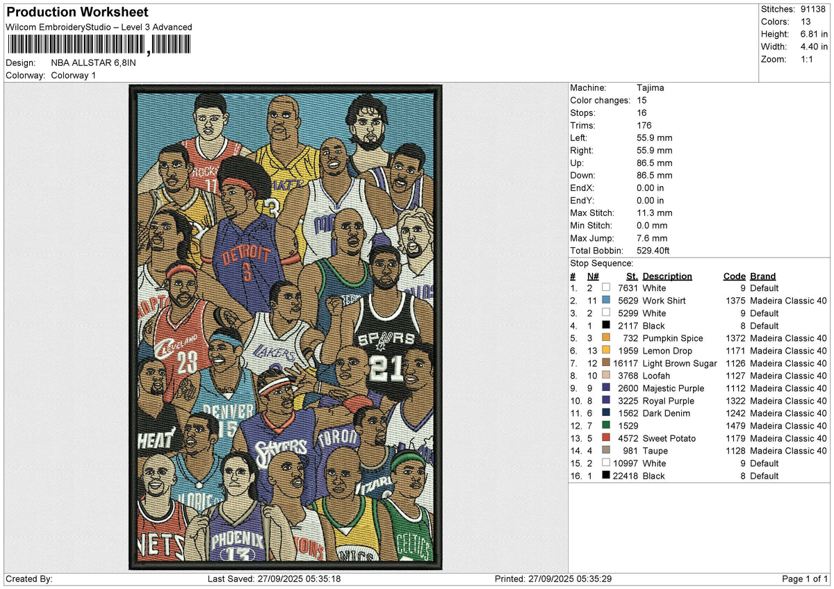 NBA ALLSTAR Embroidery File 6 size
