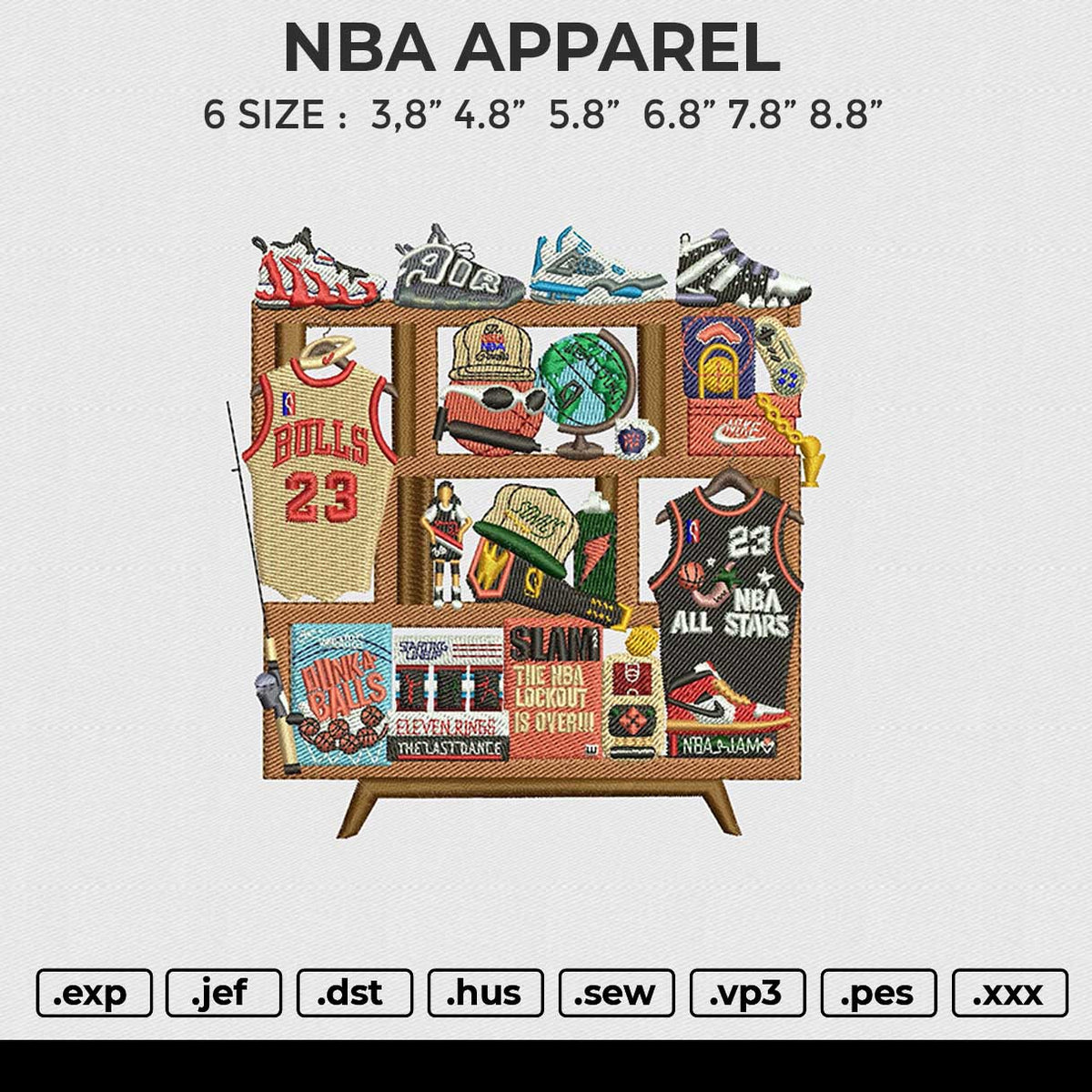 NBA APPAREL Embroidery File 6 size