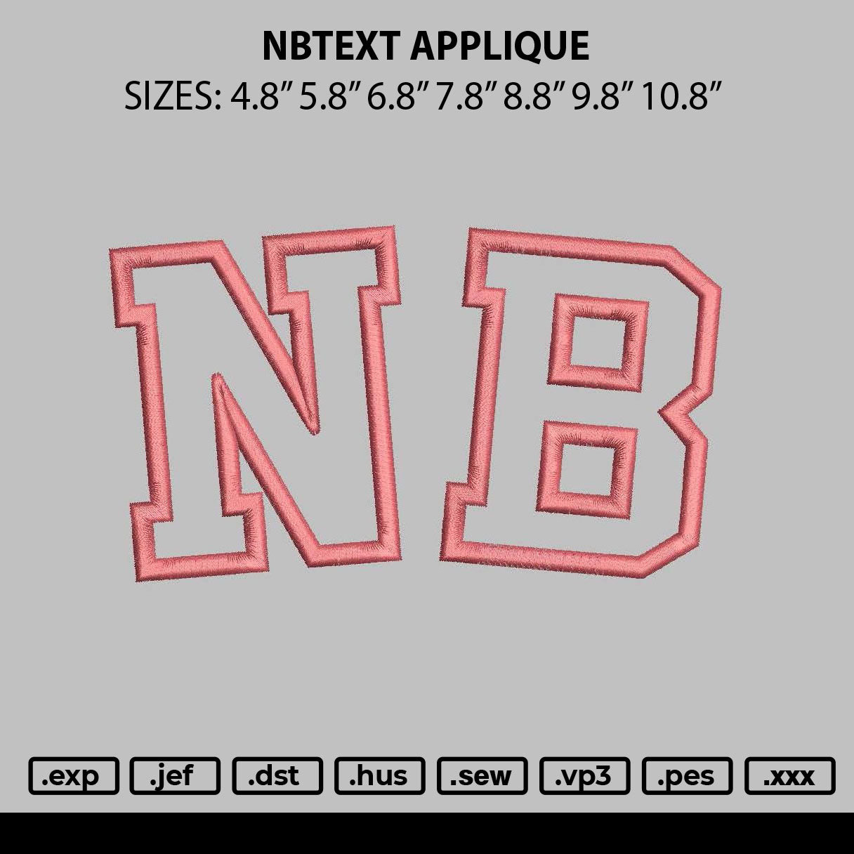 Nbtext Applique Embroidery File 6 sizes
