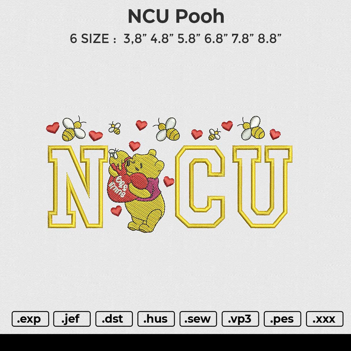 NCU Pooh Embroidery File 6 size